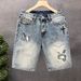 Men's Mid-Length Embroidered Denim Shorts Breathable Cotton Blend Stretch Casual Summer Shorts Blue Sizes 28-36_mkmklike.com