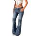 Women's American Style Low Rise Rhinestone Flared Jeans Dark Blue with Vertical Stripes Sexy Elastic Floor Length Denim_mkmklike.com