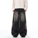 Punk Wasteland Style Vintage Dirty Denim Wide-Leg Men's Ink-Splattered Washed Floor-Length Loose Straight Pants_mkmklike.com