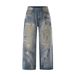 Streetwear Rhinestone Jeans For Men & Women – Vintage Washed Distressed Denim Pants With Embellished Crystal Studs (Loose Straight-Leg, Unisex)_mkmklike.com