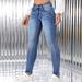 Women's Stretchy High-Rise Skinny Jeans - Trendy Ankle-Length Denim Pants With Comfort Fit (Blue, Distressed Wash)_mkmklike.com