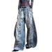 American Retro Style Plus-size Washed Distressed Scythe Design Jeans For Women, Street Style, Loose Fit, Slimming,_mkmklike.com