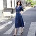 Long Sleeved Denim Dress For Women In The Spring And Summer Of , Thin Design, French Style, Stylish, Age Reducing,_mkmklike.com