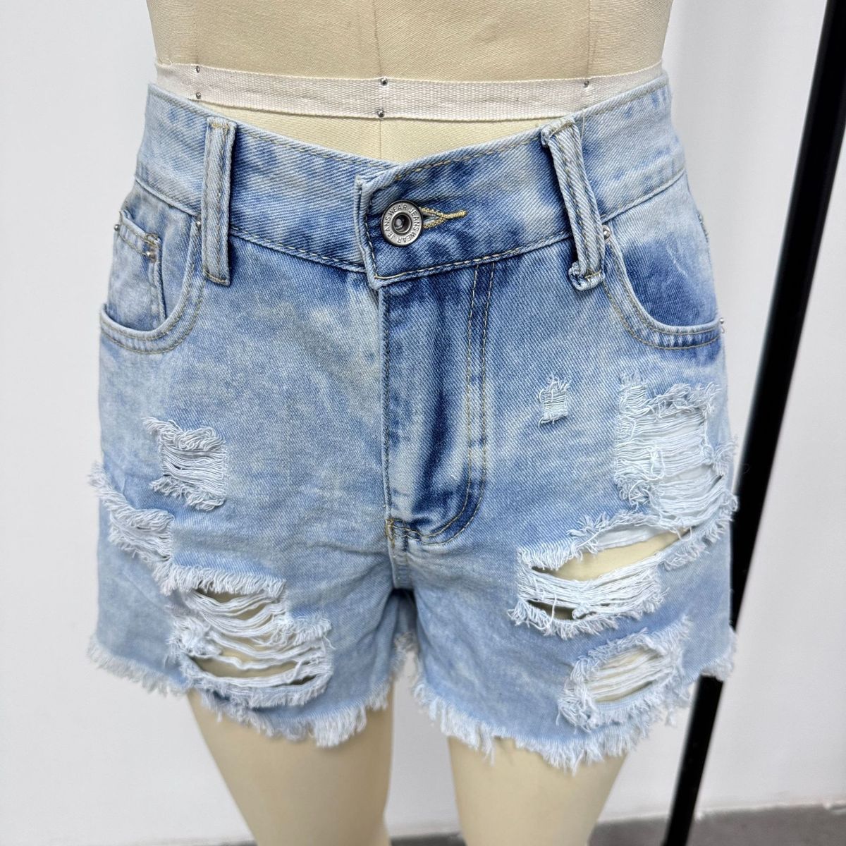 K High-waisted Distressed Frayed Denim Shorts For Women_mkmklike.com