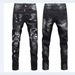 Men's Slim Fit Stretch Jeans With Splatter Paint & Ripped Details - Trendy Black & Grey Streetwear Denim Pants_mkmklike.com