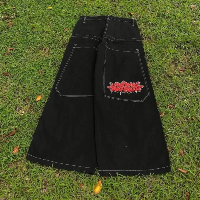 Men's Jeans Y2K American Cherry Blossom Knight Pattern Embroidered Street Retro And Women's Gothic Casual Wide Leg_mkmklike.com