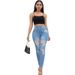 Women's Clothing Fashion Denim Small Feet Ripped Long Sexy High Waist Black Jeans_mkmklike.com