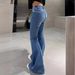 Women's Clothing Denim Flared Pants Slim Casual High Waist Washed Denim_mkmklike.com