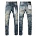 Unisex Cleanfit Stacked Flared Jeans, Vintage Mud-Blue Fade With All-Over Scratches, Breathable Summer Biker Style_mkmklike.com