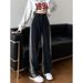 Dopamine Girl Outfit: Embroidered Straight-Leg Jeans For Women, Autumn American Retro High-Waisted Star Pattern Wide-Leg_mkmklike.com