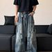 Unisex Retro American Washed Deconstructed Curved Blade Jeans Trendy Straight Leg Relaxed Fit Wide Leg Floor Length_mkmklike.com
