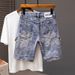 Men's Clothing New Denim Shorts Men's Trendy Brand Shorts Loose Straight Youth Mid Length Pants Personality Breeches Men_mkmklike.com