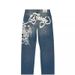 Hip Hop Punk Skull Print Baggy Blue Jeans For Women Y2k Street Wear Casual Straight Wide Leg Pants Hot Selling Denim Trousers_mkmklike.com