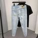 Men's Clothing Light Blue Washed Jeans Men's Style Slim Stretch Skinny Pants 2024 Spring And Autumn Men's Harem Pants_mkmklike.com