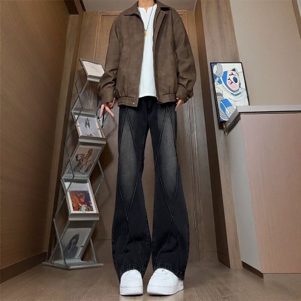 Men's Trendy Deconstructed Patchwork Jeans Loose Straight Leg High Street Style Vibe Cool And Slimming Slightly Flared_mkmklike.com