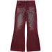Men's Clothing New Red Flared Floor Length High Street Jeans For Men, Street Class And Niche_mkmklike.com