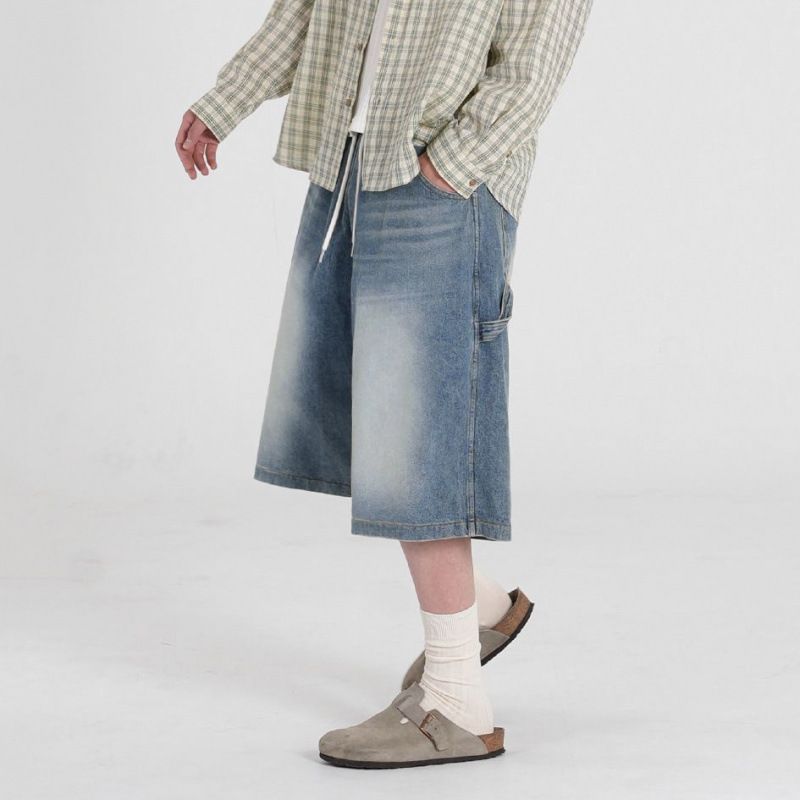 Men's Clothing Denim Shorts Men's Summer Loose Casual Mid Length Pants Niche Cropped Pants_mkmklike.com