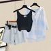 Women's Clothing Summer Wear For Women New Sun Protection Shirt Slim Vest Fashion Casual Denim Shorts Three Piece Set_mkmklike.com