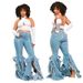 Fringe Hem Flared Jeans For Women, Boho Chic Distressed Bootcut Denim Pants With Side Slits, Stretchy Comfort From S To 2XL_mkmklike.com