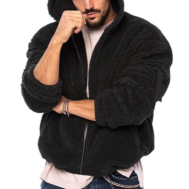 Cross-Border 2024 Spring Autumn Winter Men's New Jacket Double-Sided Arctic Fleece Hooded Solid Color Casual Zipper Coat_mkmklike.com