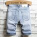 National Trend Fashion Embroidered Denim Shorts For Men, Ripped Mid-Length Slim Straight Trendy Five-Point Light Color_mkmklike.com