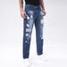 Men's Straight Leg Ripped Jeans Midweight Distressed Denim Trousers Stylish Cycling Street Chic Blue Non-Stretch Cycling Pants_mkmklike.com