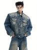 European And American High-end Heavy Industry Retro Fine Flash Diamond-encrusted Shoulder-padded Denim Jacket Men's Jacket And Jeans Set_mkmklike.com