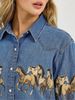 K Retro Denim Collar Shirt, Fashionable Wild Horse Print Denim Jacket_mkmklike.com