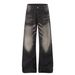 Unisex Washed Denim Jeans G6962 High Street American Loose Fit Slightly Flared Jeans With Hand Washed Whiskered Texture Design_mkmklike.com