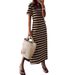 Women's Clothing Plus-size striped print dress with slits and hem_mkmklike.com