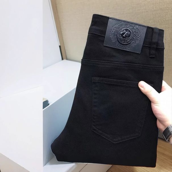 High-End Autumn Winter Black Denim Men European American Trendy Brand Stretch Slim Fit Small Feet Casual Cropped Pants_mkmklike.com