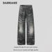 Retro Distressed 3D Printed Jeans Men's Loose Straight Leg Wide Leg Pants Trendy Cool Washed Coated Denim For Women_mkmklike.com