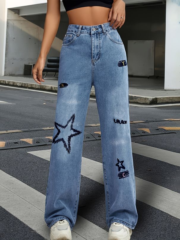 Women's Clothing Wide Leg Jeans New High Waist Straight Leg Loose Drape Mopping Pants_mkmklike.com