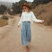 Bohemian A-Line Denim Skirt With Layered Hem & Abstract Print - Mid-Length Raw Edge Denim Skirt For Women_mkmklike.com