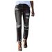Women's Slim Fit Ripped Denim Jeans Solid Color Relaxed Everyday Wear Comfortable Feshion_mkmklike.com