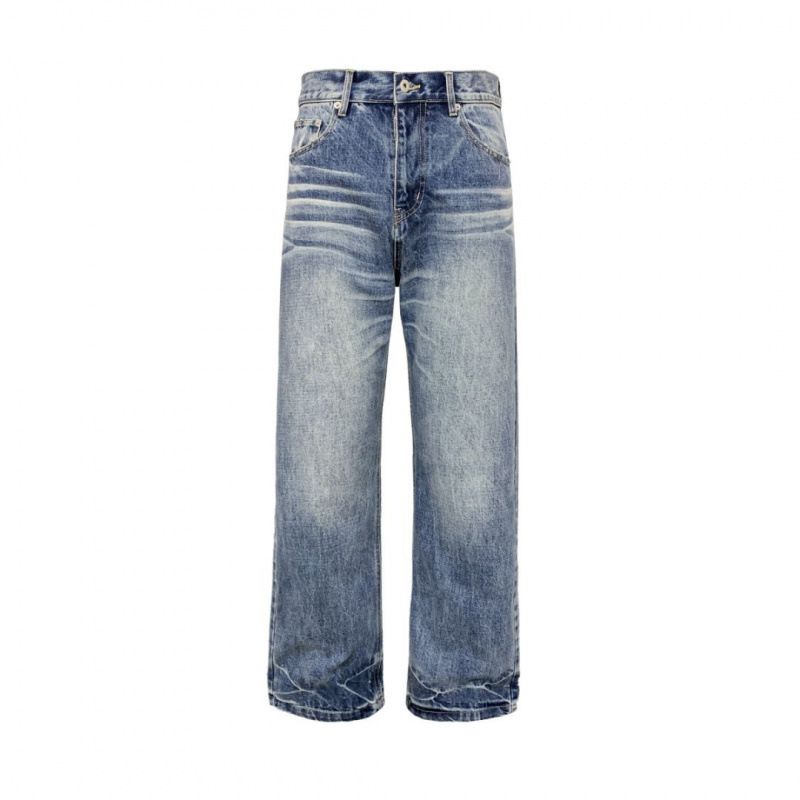 Vintage Washed Jeans – Distressed Straight-Leg Denim For Men (M-Xxl, Classic Blue) Comfortable Straight Fit_mkmklike.com
