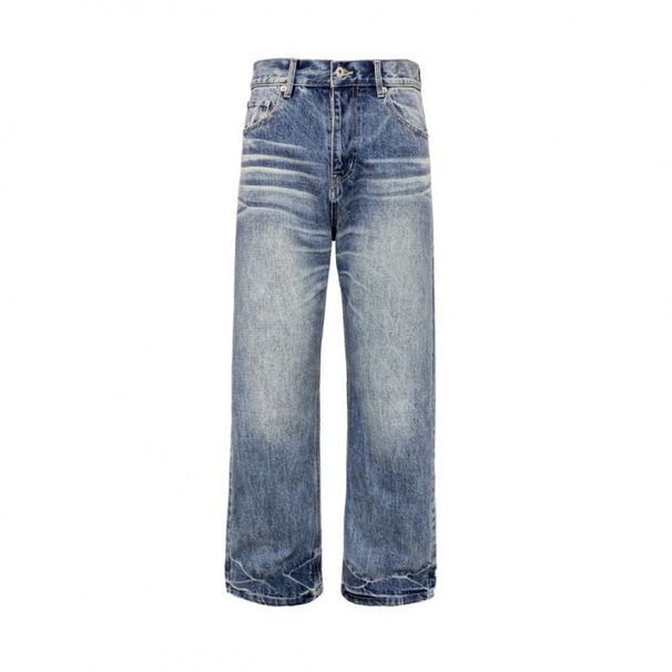 Vintage Washed Jeans – Distressed Straight-Leg Denim For Men (M-Xxl, Classic Blue) Comfortable Straight Fit_mkmklike.com