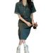 ELLE 2025 Korean Version Elegant Goddess Style Hong Kong Retro Chic Mid-Length Denim Dress Women's Summer Export_mkmklike.com