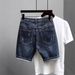 Men's Clothing Summer New Slim Fit Small Straight Washed Retro Blue Simple All Match High Street Handsome Shorts_mkmklike.com