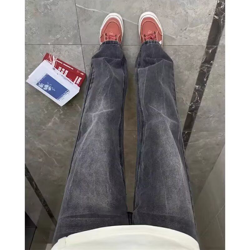 Men's Clothing Men's Ice Blue Lightning Wash Jeans - High Street Straight Leg & Flared Clean Fit Pants For Summer_mkmklike.com