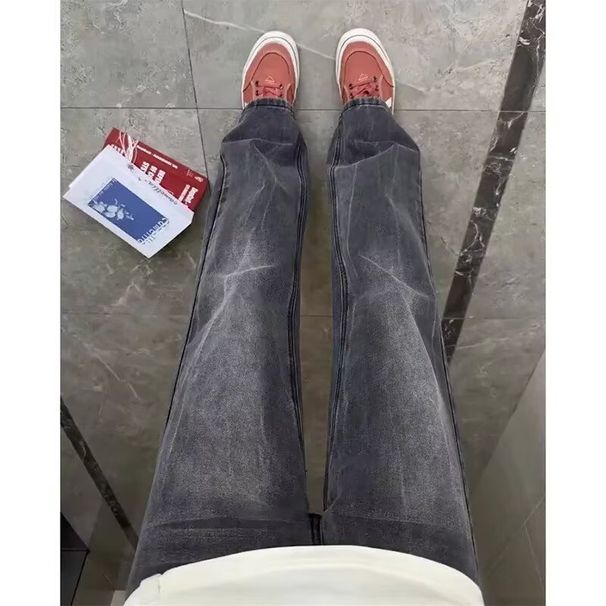 Men's Clothing Men's Ice Blue Lightning Wash Jeans - High Street Straight Leg & Flared Clean Fit Pants For Summer_mkmklike.com