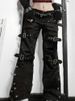 K Street Cool Trendy Design Print Metal Buckle Denim Draped Long Pants_mkmklike.com