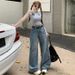 Minghai Vintage Distressed Wide-Leg Jeans For Women, 2025 Autumn New Style, Straight Loose Floor-Length Pants_mkmklike.com