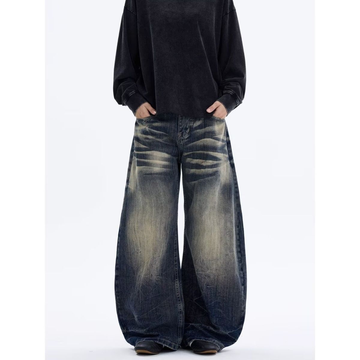 Wide Leg Jeans for Men And Women High Waist Retro Blue Loose Fit Slimming Floor Length American Straight Leg New Autumn Style_mkmklike.com