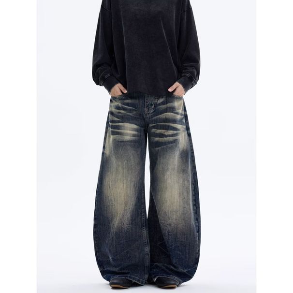 Wide Leg Jeans for Men And Women High Waist Retro Blue Loose Fit Slimming Floor Length American Straight Leg New Autumn Style_mkmklike.com