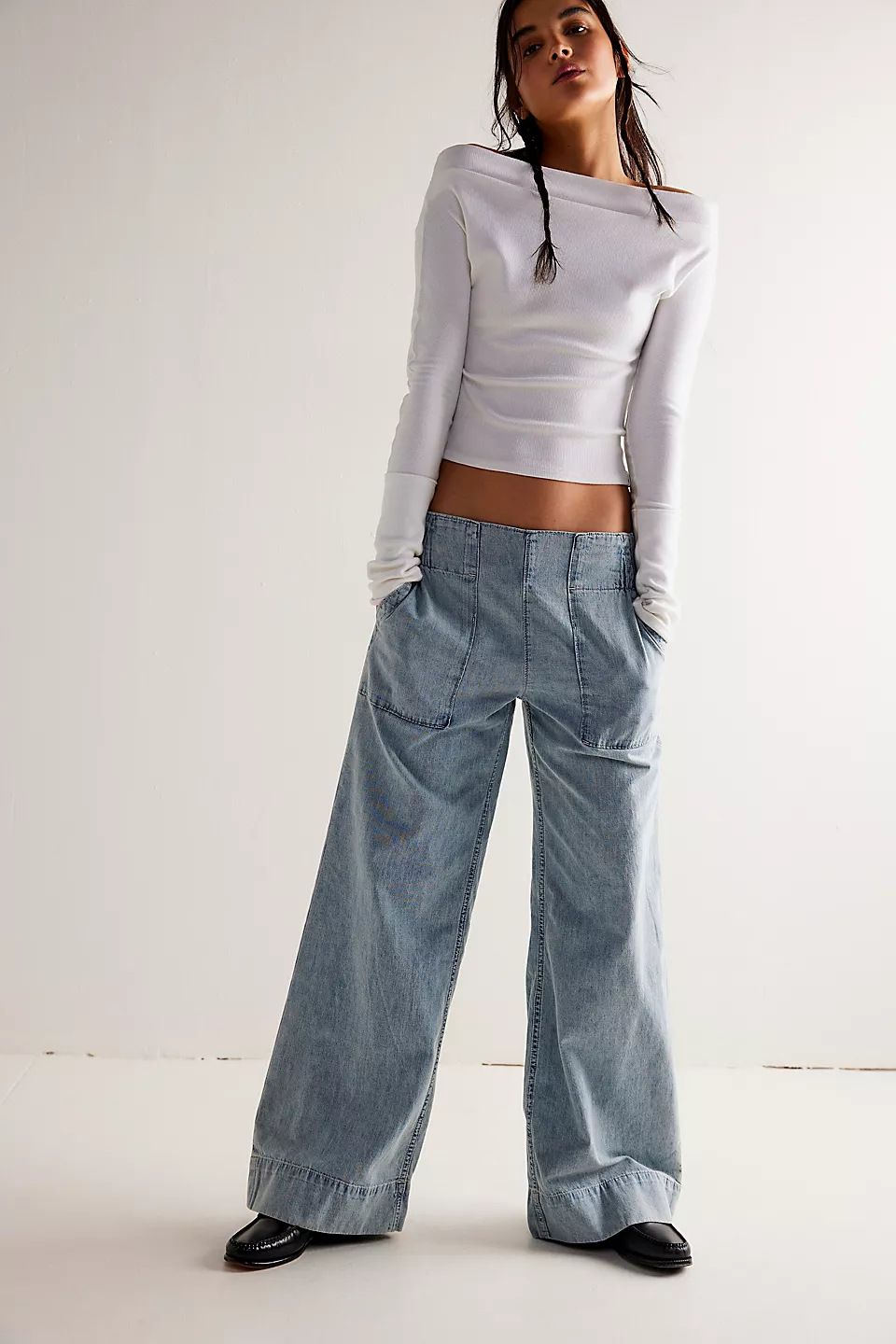 Trendy Low-Rise Loose Fit Denim Pants For Women - Comfortable Elastic Waist, Straight Leg, Streetwear Style_mkmklike.com