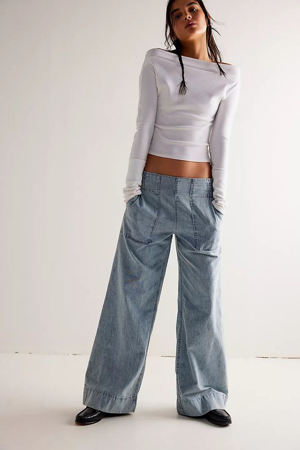 Trendy Low-Rise Loose Fit Denim Pants For Women - Comfortable Elastic Waist, Straight Leg, Streetwear Style_mkmklike.com