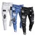 White Embroidery Skinny Ripped Jeans Men's Cotton Stretchable Hole Slim Fit Hip Hop Denim Pants Casual Jeans For Men Jogging Pants_mkmklike.com