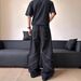 Gothic Flame Embroidered Wide-Leg Jeans – Distressed Black Denim Pants With Asymmetrical Panels, Oversized Streetwear Fit For Dark Academia & Y2K_mkmklike.com