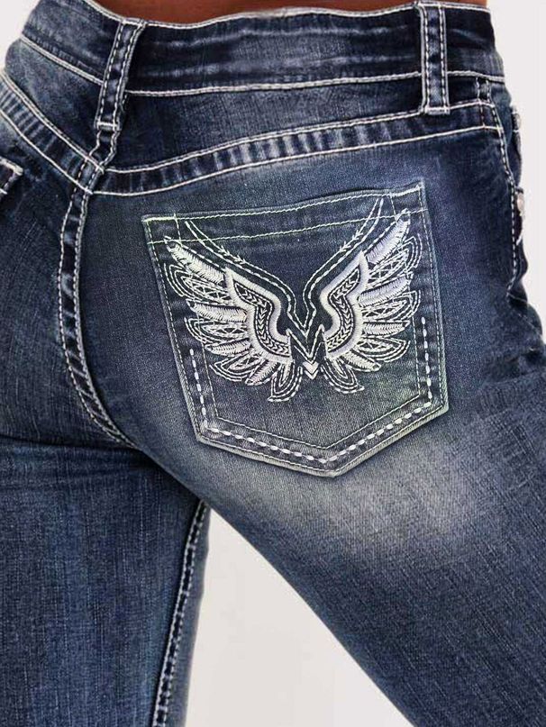 "High-Waisted Distressed Jeans – Women's Stretch Denim With Embroidered Details"_mkmklike.com